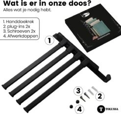 Tolussa Handdoekrek Badkamer Zwart - 30 CM - Handdoekhouder Zwart - Handdoekenrek Badkamer - Draaibaar -Badkamerproducten 1200x1138