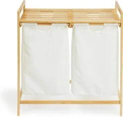 Lifa Bathing Bamboe Rek Met Wasmanden - Polyester En Bamboe - Uitschuifbare Opbermanden Met Deksel - Wassorteerbak 60 Liter - 2 Vakken - Voor Badkamer, Slaapkamer En Wasruimte - 73 X 64 X 33 Cm -Badkamerproducten 1200x1139 1