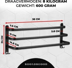 Merkloos Soondsgood Luxe 3 Laags Handdoekrek - Zelfklevend Of Boren - Zwart - Eenvoudige Installatie - Badkamer - Handdoekenrek - Handdoekhouder - 30x14x25cm -Badkamerproducten 1200x1139 3