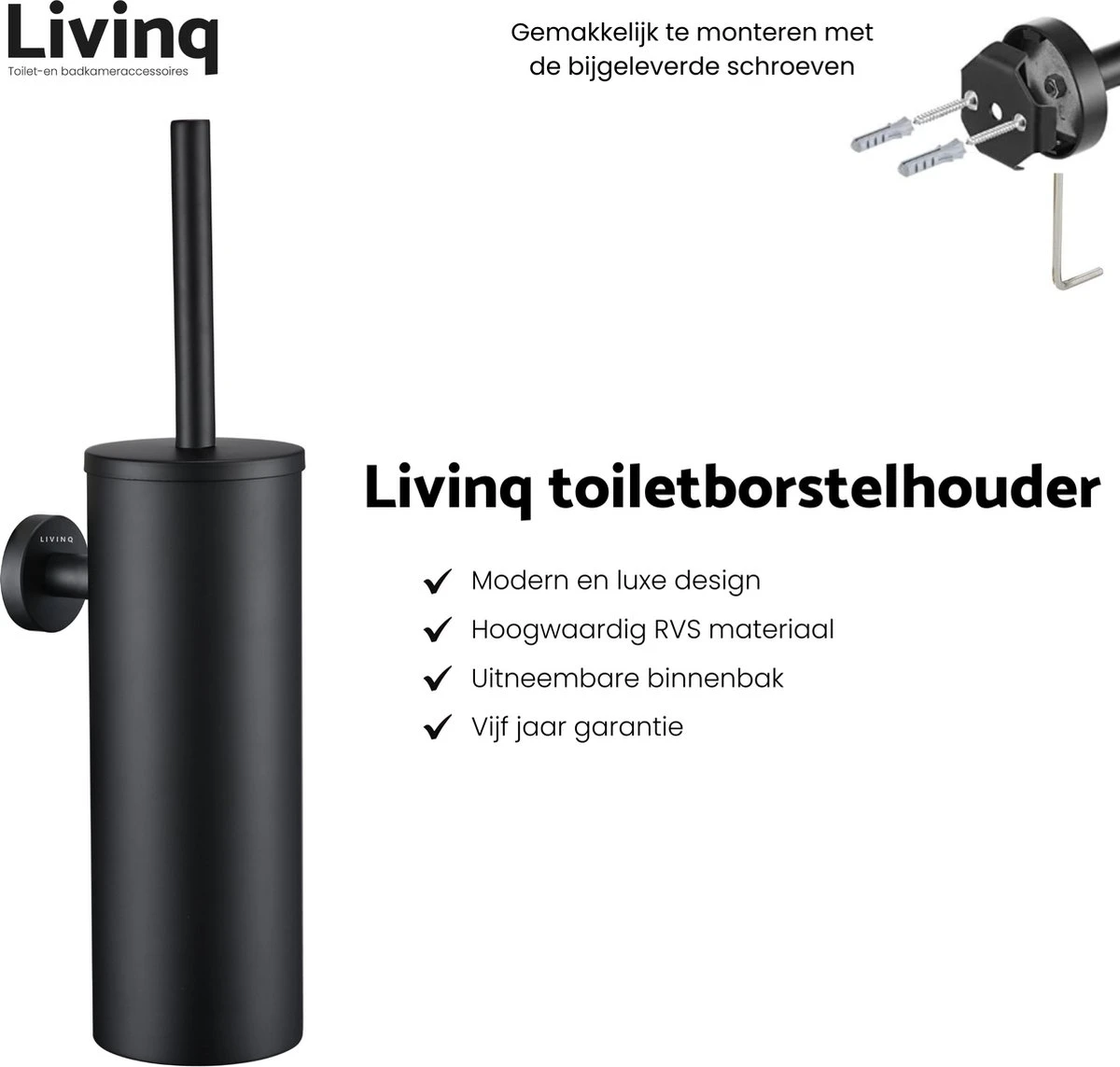 Toiletaccessoireset Zwart 3-delig - Luxe Toilet Set - Toiletborstel Met Houder - Toiletrolhouder Met Klep - Handdoekhaak 2 Toiletaccessoireset Zwart 3-delig - Luxe Toilet Set - Toiletborstel Met Houder - Toiletrolhouder Met Klep - Handdoekhaak - Afbeelding 2