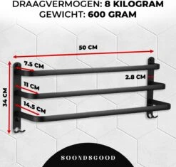 Merkloos Soondsgood Luxe 3 Laags Handdoekrek - Zelfklevend Of Boren - Zwart - Eenvoudige Installatie - Badkamer - Handdoekenrek - Handdoekhouder - 50x14x25cm -Badkamerproducten 1200x1143 4