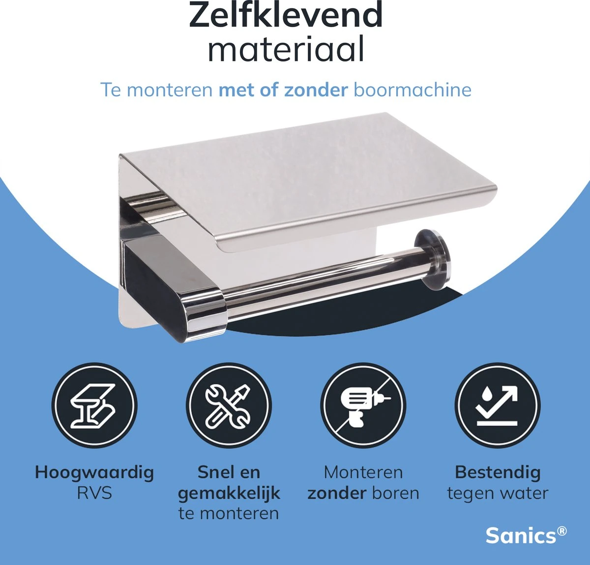 Sanics WC Rolhouder Zilver – Toiletrolhouder Zonder Boren – Met Plankje - Zelfklevend - RVS 10 Sanics WC Rolhouder Zilver – Toiletrolhouder Zonder Boren – Met Plankje - Zelfklevend - RVS - Afbeelding 10