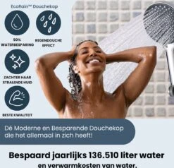 EcoRain™ Charly Waterbesparende Douchekop Zwart - 50% Waterbesparend - Regendouche 13 Cm - 3 Sproeistanden - Hoge Druk - Handdouche -Badkamerproducten 1200x1155 1