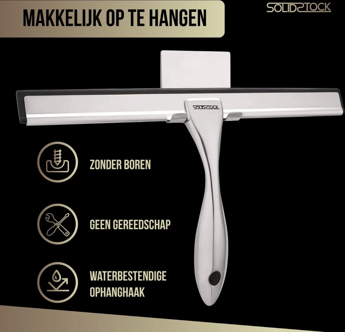 Douchewisser Rvs - Luxe Trekker Douche - Raamwisser Met Ophanghaak - Douchetrekker - Niet Boren - Chroom 2 Douchewisser Rvs - Luxe Trekker Douche - Raamwisser Met Ophanghaak - Douchetrekker - Niet Boren - Chroom - Afbeelding 2