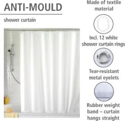 WENKO Anti-schimmel Douchegordijn Uni Wit 180x200cm Polyester Inclusief Ophangringen -Badkamerproducten 1200x1163 8