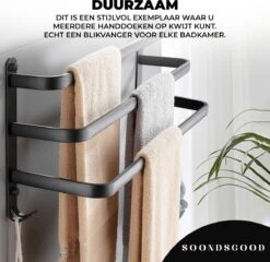 Merkloos Soondsgood Luxe 3 Laags Handdoekrek - Zelfklevend Of Boren - Zwart - Eenvoudige Installatie - Badkamer - Handdoekenrek - Handdoekhouder - 30x14x25cm -Badkamerproducten 1200x1164 2