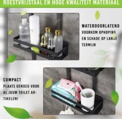 Doucherek Zonder Boren Inclusief Douchewisser - Aan Douchewand - Zwart - Ophangbaar - Zuignap - 2 Laags - Wiper - Shower Rack - Valentijnsdag Cadeau -Badkamerproducten 1200x1165 1