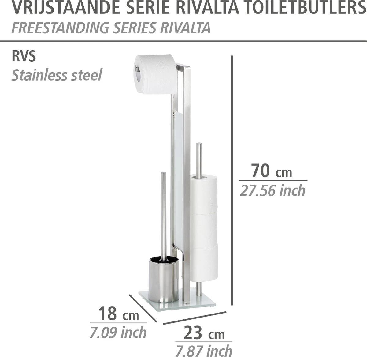 WENKO Toiletbutler Rivalta RVS Mat - Toiletborstel Met Houder, Toiletrolhouder En Reserverolhouder 10 WENKO Toiletbutler Rivalta RVS Mat - Toiletborstel Met Houder, Toiletrolhouder En Reserverolhouder - Afbeelding 10