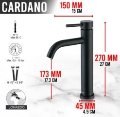 LOMAZOO Wastafelkraan Zwart Cardano - Zwarte Kraan - Badkamerkraan - Wastafel Mengkraan - Hoog 18 LOMAZOO Wastafelkraan Zwart Cardano - Zwarte Kraan - Badkamerkraan - Wastafel Mengkraan - Hoog -Badkamerproducten 1200x1167 10