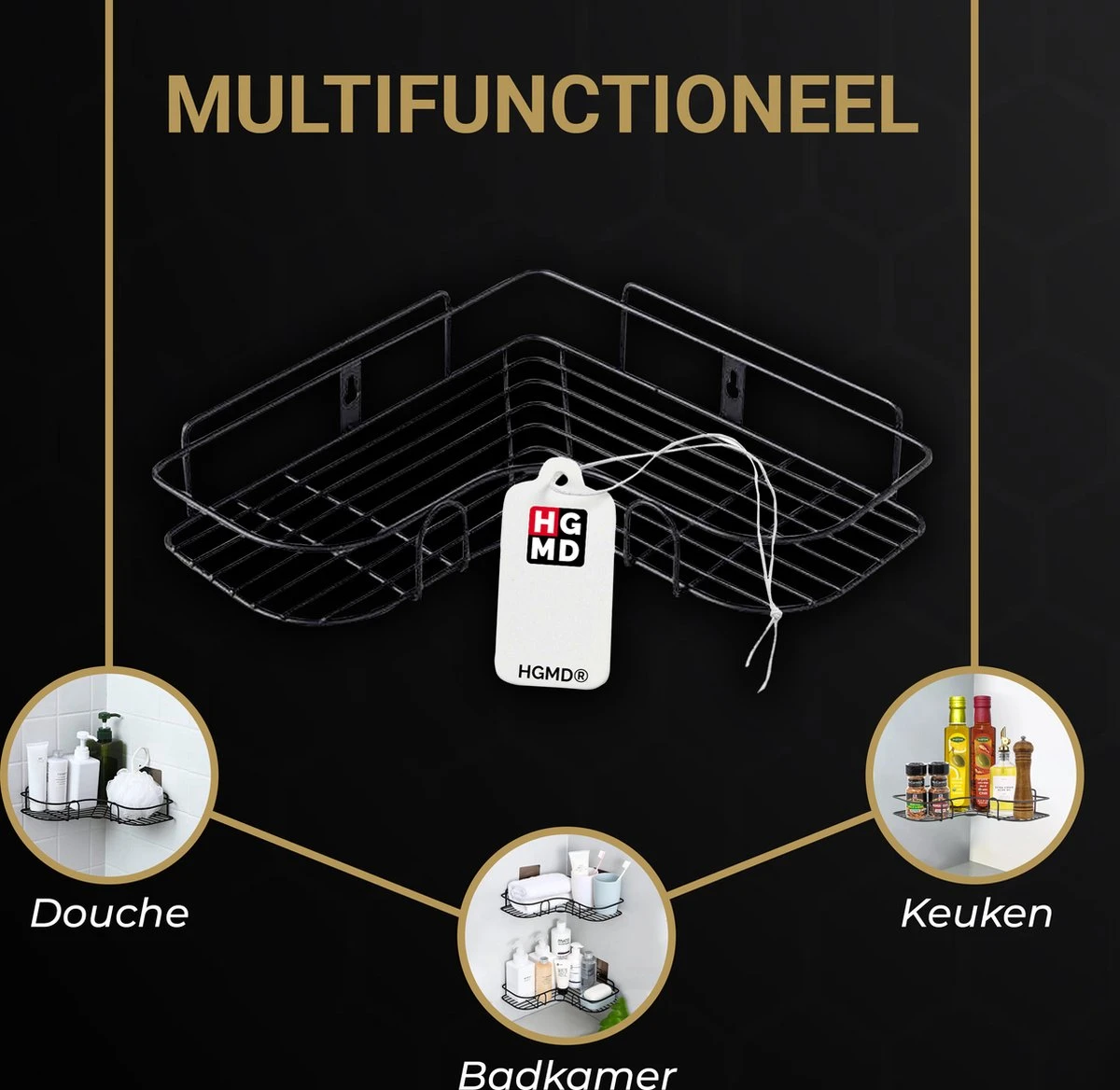 HGMD® Doucherek Zonder Boren - 1 Stuk - Zwart - Zelfklevend Doucherek –Badkamerrek - Badrek - Keukenrek - Doucherek Hangend – Badkamer Accessoires - Kruidenrek 6 HGMD® Doucherek Zonder Boren - 1 Stuk - Zwart - Zelfklevend Doucherek –Badkamerrek - Badrek - Keukenrek - Doucherek Hangend – Badkamer Accessoires - Kruidenrek - Afbeelding 6