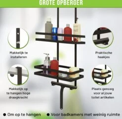 Doucherek Zonder Boren Inclusief Douchewisser - Aan Douchewand - Zwart - Ophangbaar - Zuignap - 2 Laags - Wiper - Shower Rack - Valentijnsdag Cadeau -Badkamerproducten 1200x1175 3