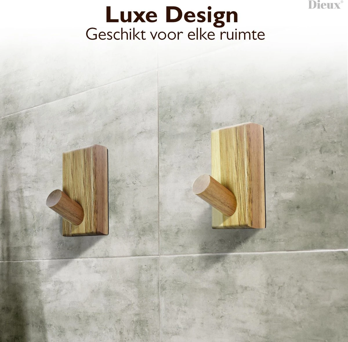 Dieux® - Luxe Handdoekhaakjes Zelfklevend - Handdoekhouder - Wandhaak - Acaciahout Haken - Zelfklevende Haakjes - Handdoeken - Handdoekrek - Badkamer - Keuken - Pasen 2 Dieux® - Luxe Handdoekhaakjes Zelfklevend - Handdoekhouder - Wandhaak - Acaciahout Haken - Zelfklevende Haakjes - Handdoeken - Handdoekrek - Badkamer - Keuken - Pasen - Afbeelding 2