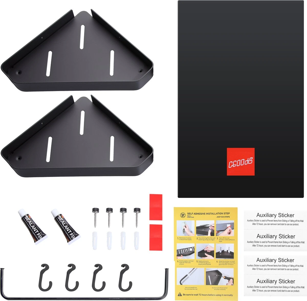 Cgoods Doucherek 2 Laags - Doucherek Zonder Boren - Doucherekje - Douchemandje - Badkamerrek - Badkamer Accessoires - Zwart 7 Cgoods Doucherek 2 Laags - Doucherek Zonder Boren - Doucherekje - Douchemandje - Badkamerrek - Badkamer Accessoires - Zwart - Afbeelding 7