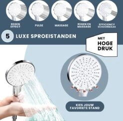EcoRain™ Waterbesparende Douchekop Mark Met WATERFILTER - 50% Waterbesparend - Regendouche - 5 Sproeistanden - Hoge Druk - Betere Huid - Handdouche - Luxe Moderne Douchekop - Hoge Kwaliteit - Chrome -Badkamerproducten 1200x1180 3