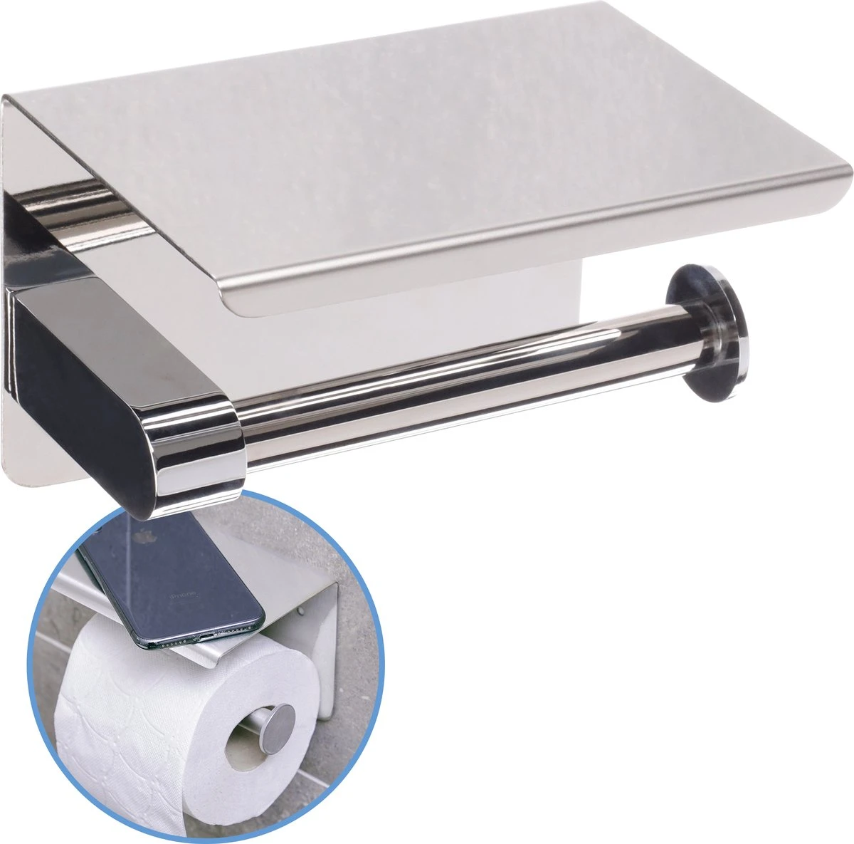 Sanics WC Rolhouder Zilver – Toiletrolhouder Zonder Boren – Met Plankje - Zelfklevend - RVS 1 Sanics WC Rolhouder Zilver – Toiletrolhouder Zonder Boren – Met Plankje - Zelfklevend - RVS