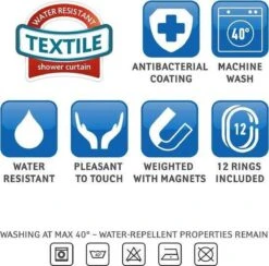 Tatkraft Seagulls - Luxe Waterdicht Douchegordijn - Met GRATIS 12 Ringen - Anti-Schimmel Badkamer Douche Gordijn - Sneldrogend & Anti Schimmel - Wasbaar & Duurzaam Shower Curtain - 100% Polyester - Meeuwen Design - 180X180 CM -Badkamerproducten 1200x1186 5