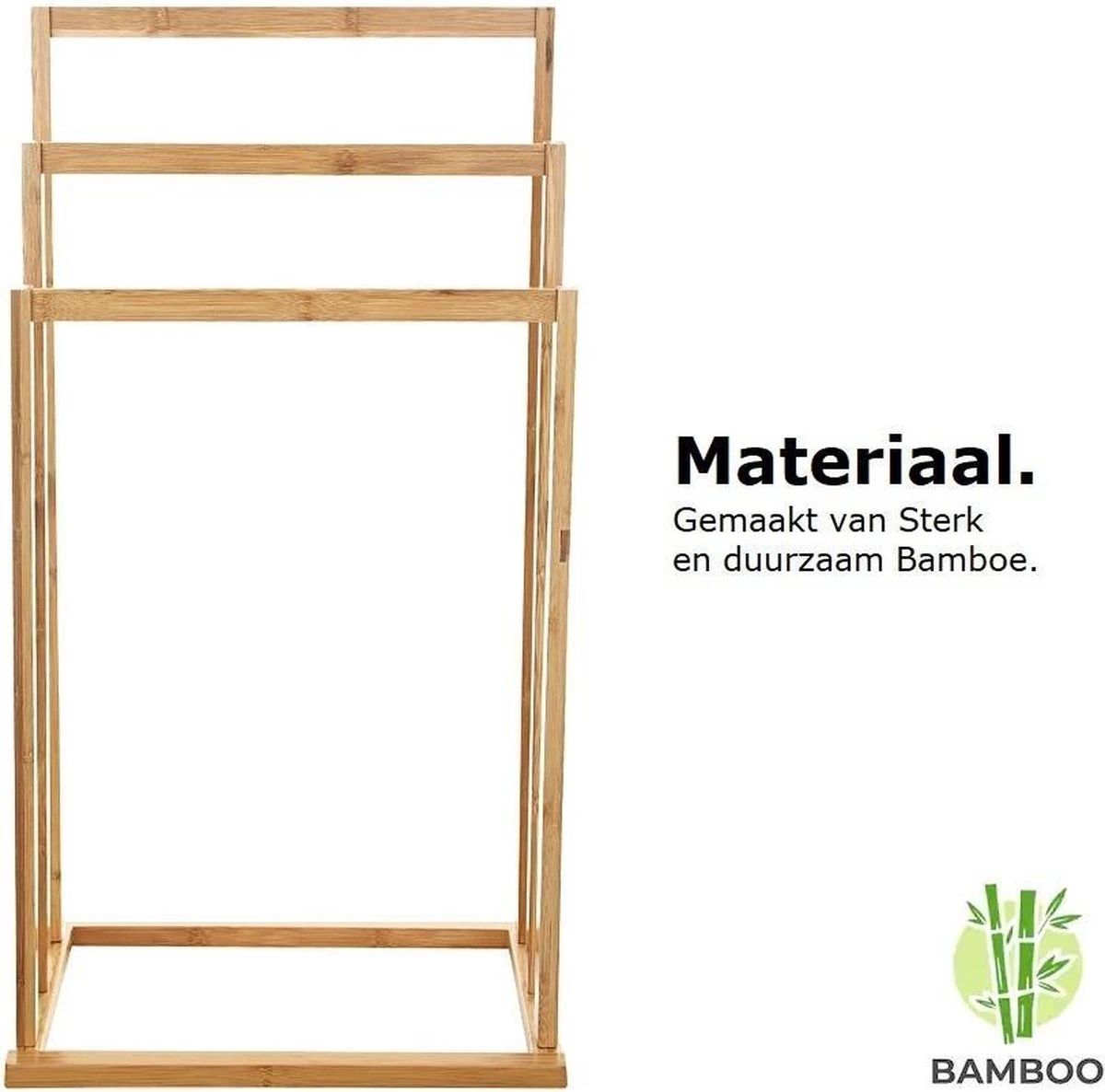 Merkloos Decopatent® Handdoekrek - Vrijstaand Handdoekenrek Voor In Badkamer - Handdoekrek - Bamboe Hout - Handdoek - Droogrek Met 3 Armen 6 Merkloos Decopatent® Handdoekrek - Vrijstaand Handdoekenrek Voor In Badkamer - Handdoekrek - Bamboe Hout - Handdoek - Droogrek Met 3 Armen - Afbeelding 6