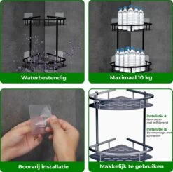 Zelfklevend Doucherek 2 Laags +Douche Bal - RVS - Mat Zwart -Badkamerproducten 1200x1190 2