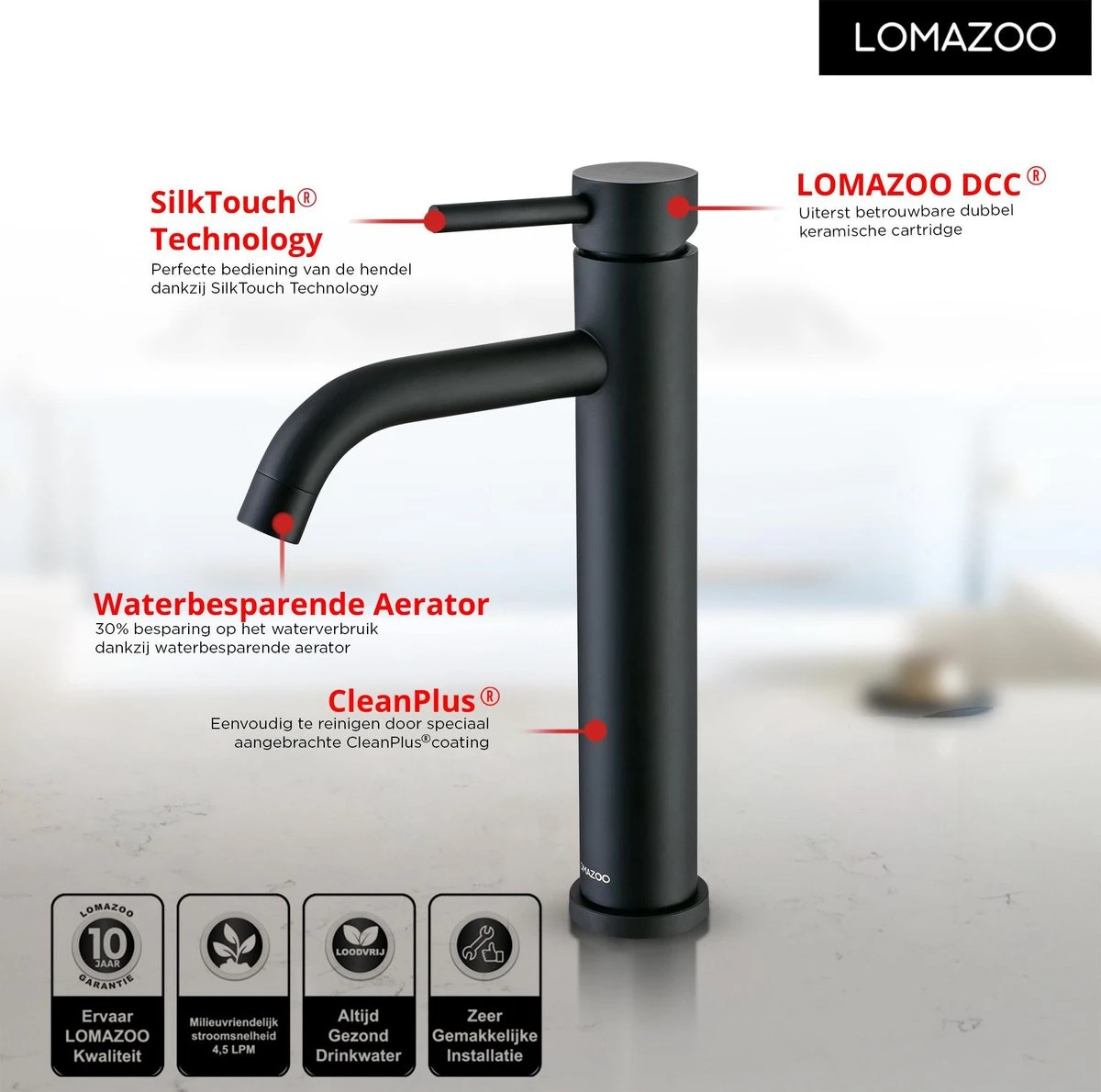 LOMAZOO Wastafelkraan Zwart Cardano - Zwarte Kraan - Badkamerkraan - Wastafel Mengkraan - Hoog 2 LOMAZOO Wastafelkraan Zwart Cardano - Zwarte Kraan - Badkamerkraan - Wastafel Mengkraan - Hoog - Afbeelding 2