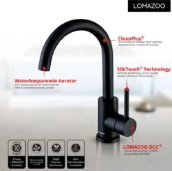 LOMAZOO Wastafelkraan Zwart Hoog Juno - Zwarte Wastafelkraan - Badkamerkraan Zwart - Zwarte Badkamerkraan -Badkamerproducten 1200x1191 7