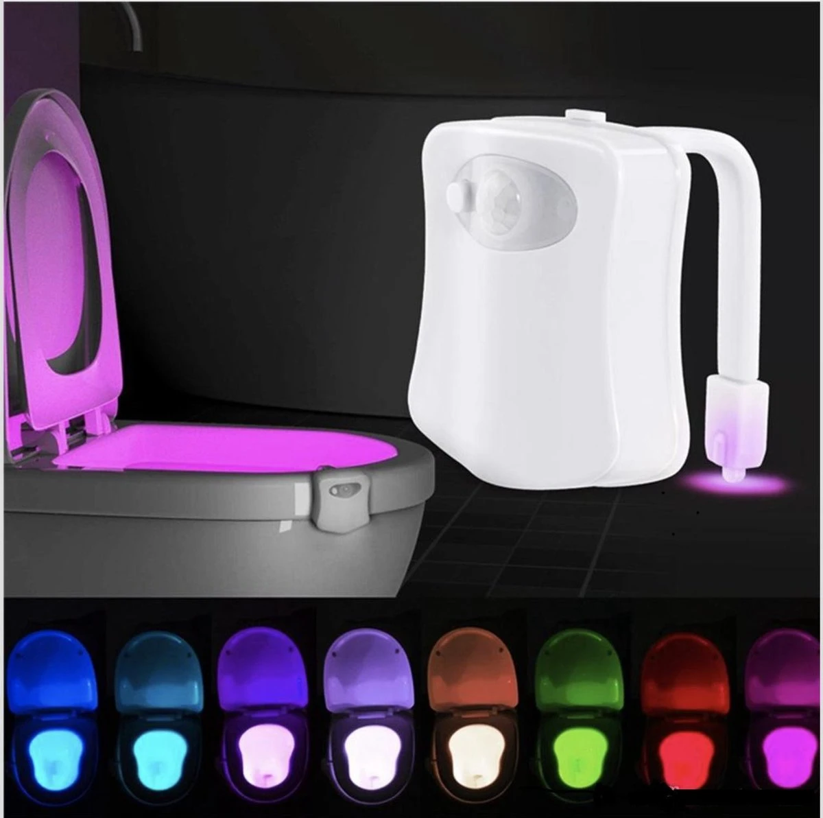 Toiletpotverlichting · Toiletpot · Verlichting · LED · WC · Toilet Lamp · Nachtlamp Verlichting Met Bewegingssensor · Multicolor · 8 Kleuren 1 Toiletpotverlichting · Toiletpot · Verlichting · LED · WC · Toilet Lamp · Nachtlamp Verlichting Met Bewegingssensor · Multicolor · 8 Kleuren