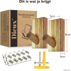 Dieux® - Luxe Handdoekhaakjes Zelfklevend - Handdoekhouder - Wandhaak - Acaciahout Haken - Zelfklevende Haakjes - Handdoeken - Handdoekrek - Badkamer - Keuken - Pasen 13 Dieux® - Luxe Handdoekhaakjes Zelfklevend - Handdoekhouder - Wandhaak - Acaciahout Haken - Zelfklevende Haakjes - Handdoeken - Handdoekrek - Badkamer - Keuken - Pasen -Badkamerproducten 1200x1196 3