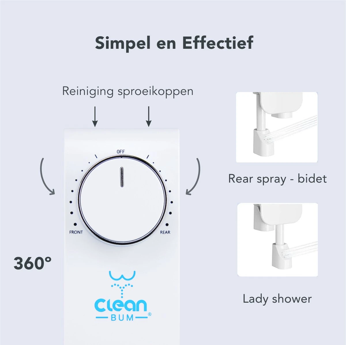 Clean Bum® Elegance Plus Bidet WC- Dubbele Sproeikop - Easy Fit Systeem 3 Clean Bum® Elegance Plus Bidet WC- Dubbele Sproeikop - Easy Fit Systeem - Afbeelding 3
