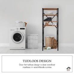 Homestic© - Ruimtebesparende Toiletmeubel - WC Plank, Badkamerplank Met 4 Open Vakken - Industrieel RVS Badkamermeubel - Zwart Staal / Hout - 170x54x24 CM -Badkamerproducten 1200x1198 35