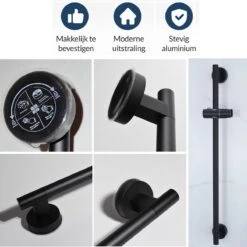 Moodcare® Glijstang - Douche Glijstang - 70 Cm - Mat Zwart - Zonder Boren -Badkamerproducten 1200x1199 13