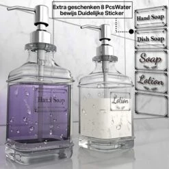 Wonix® - Zeepdispenser - Zeeppompje - Transparant Glas - RVS Pompkop - Met Stickers - 350ml - 2 Stuks -Badkamerproducten 1200x1200 1040