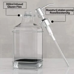 Wonix® - Zeepdispenser - Zeeppompje - Transparant Glas - RVS Pompkop - Met Stickers - 350ml - 2 Stuks -Badkamerproducten 1200x1200 1043