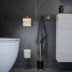 Tiger Tune Toiletaccessoires 3st. Incl. WC/Toilet Borstel, Rolhouder & Handdoekhaak - Messing/Zwart -Badkamerproducten 1200x1200 1078