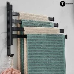 Tolussa Handdoekrek Badkamer Zwart - 30 CM - Handdoekhouder Zwart - Handdoekenrek Badkamer - Draaibaar