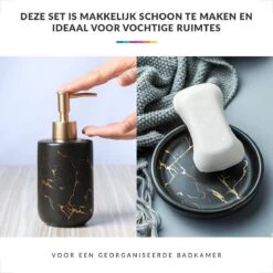 Badkamer Accessoires Set – Tandenborstelhouder –Zeeppompje Zeepbakje – Keramiek Met Marmer Design – Zwart -Badkamerproducten 1200x1200 1084