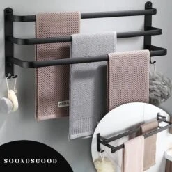 Merkloos Soondsgood Luxe 3 Laags Handdoekrek - Zelfklevend Of Boren - Zwart - Eenvoudige Installatie - Badkamer - Handdoekenrek - Handdoekhouder - 50x14x25cm -Badkamerproducten 1200x1200 1092