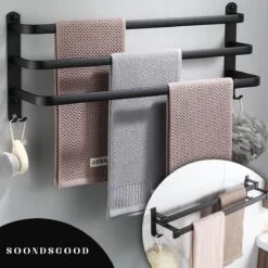 Merkloos Soondsgood Luxe 3 Laags Handdoekrek - Zelfklevend Of Boren - Zwart - Eenvoudige Installatie - Badkamer - Handdoekenrek - Handdoekhouder - 30x14x25cm -Badkamerproducten 1200x1200 1095