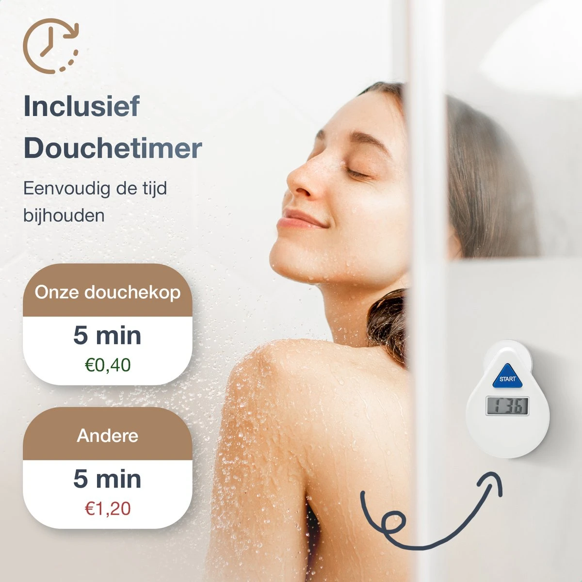 MaatWorkz - Waterbesparende Douchekop + Douchetimer - Handdouche - Hoge Druk - Luxe Design - Regendouche - ø 13 CM - 3 Standen - Chrome 6 MaatWorkz - Waterbesparende Douchekop + Douchetimer - Handdouche - Hoge Druk - Luxe Design - Regendouche - ø 13 CM - 3 Standen - Chrome - Afbeelding 6