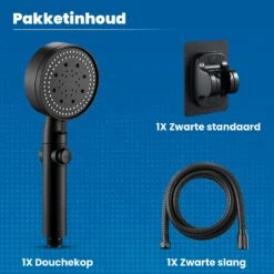 Imperatoris | DoucheSet - Douchekop Met Slang, Houder & Badmuts/Douchemuts - Waterbesparend – Hoge Druk – Regendouche - Zwart Mat -Badkamerproducten 1200x1200 1143