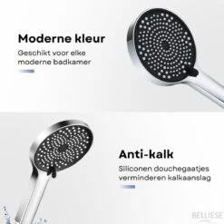 Belliese Doucheset Wellness- Douchekop - Doucheslang - Douchekophouder - Douchekop Met Slang - Waterbesparende Douchekop - Badkamer Accessoires - Montage Zonder Boren - 3 Standen - Zilver -Badkamerproducten 1200x1200 1163