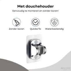 Belliese Doucheset Wellness- Douchekop - Doucheslang - Douchekophouder - Douchekop Met Slang - Waterbesparende Douchekop - Badkamer Accessoires - Montage Zonder Boren - 3 Standen - Zilver -Badkamerproducten 1200x1200 1172