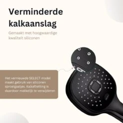 Belliese Doucheset Select - Luxe Douchekop - Doucheslang - Douchekophouder - Douchekop Met Slang - Waterbesparende Douchekop - Badkamer Accessoires - Montage Zonder Boren - 3 Standen - Zwart - Select Knop -Badkamerproducten 1200x1200 1177