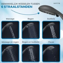WITTS Douchekop - Waterbesparend - Hoge Kwaliteit - Handdouche ø 12cm - 6 Standen - Zwart -Badkamerproducten 1200x1200 1180