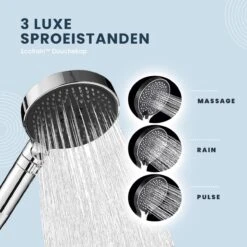 EcoRain™ Charly Waterbesparende Douchekop Zwart - 50% Waterbesparend - Regendouche 13 Cm - 3 Sproeistanden - Hoge Druk - Handdouche -Badkamerproducten 1200x1200 1190