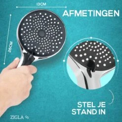 ZIGLA - Waterbesparende Douchekop - Douchekoppen - Regendouche - Hoge Druk - 3 Standen - Handdouche - Chrome -Badkamerproducten 1200x1200 1196