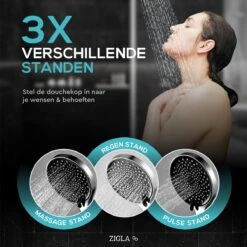 ZIGLA - Waterbesparende Douchekop - Douchekoppen - Regendouche - Hoge Druk - 3 Standen - Handdouche - Chrome -Badkamerproducten 1200x1200 1198