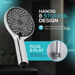 ZIGLA - Waterbesparende Douchekop - Douchekoppen - Regendouche - Hoge Druk - 3 Standen - Handdouche - Chrome -Badkamerproducten 1200x1200 1199