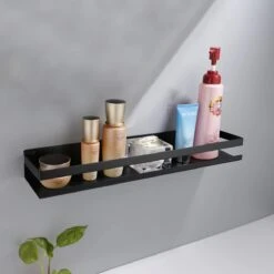 Merkloos Doucherek- Douchemand- Badkamerrek- Badkamer Organiser- Badkamer Organizer-Rekje Voor In De Douche- Badkamer Plank-Rekje Voor Shampoo- RVS- Zonder Boren- Zelfklevend- Rechthoek Vorm- Met Of Zonder Schroeven- Ophangbaar- Met Lijm- 40 Cm- Zwart -Badkamerproducten 1200x1200 122