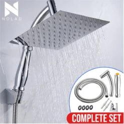 Merkloos Regendouchekop Deluxe | ø 35 Cm | Douchekop Met Slang En Houder | Douchekop | Doucheslang | Douchekophouder | Complete Doucheset | Roestvrij Staal | 360° Draaibaar | Badkamer Accessoires | Elite Pure Chrome Collection 2022