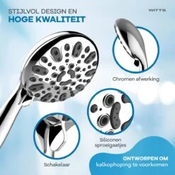 WITTS Douchekop - Waterbesparend - Hoge Kwaliteit - Handdouche ø 12cm - 6 Standen -Badkamerproducten 1200x1200 1276