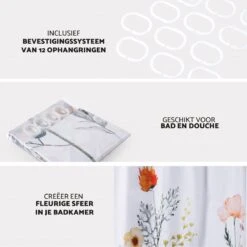 RX Goods Gekleurde Natuur Bloemen Douchegordijn - 180x180cm - Incl. 12 Ringen - Waterafstotend – Polyester -Badkamerproducten 1200x1200 1348